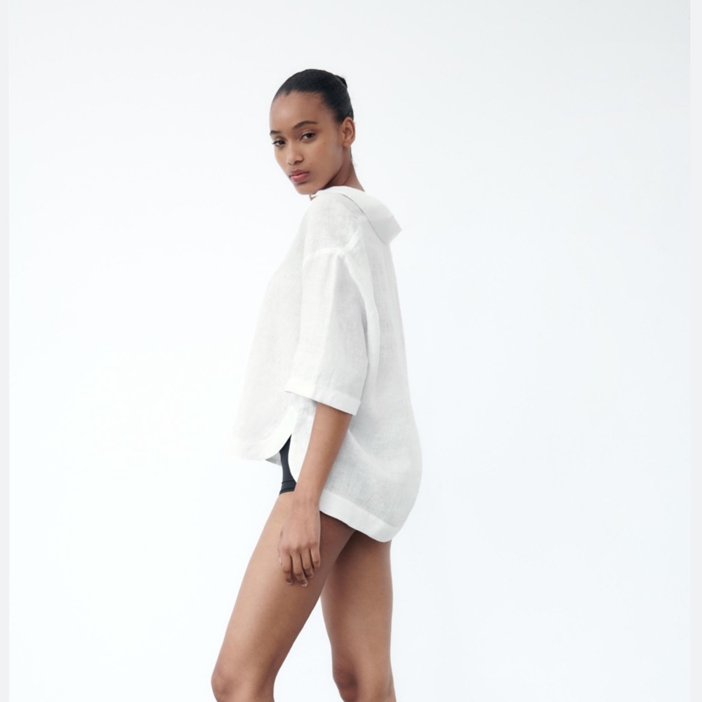 NWT ZARA WHITE LINEN CROPPED SHIRT - Picture 3 of 9